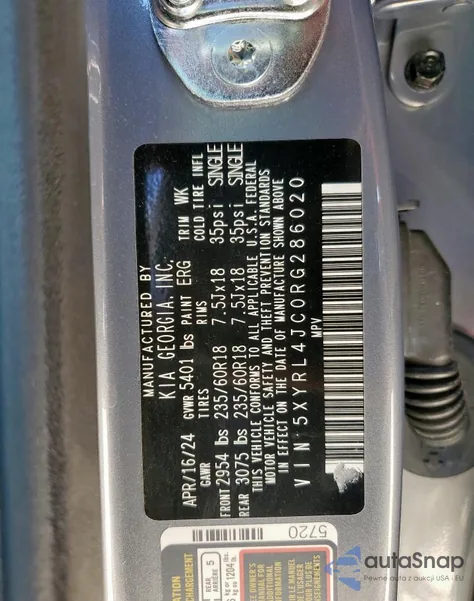 2024 Kia Sorento S из США, поврежденный, VIN 5XYRL4JC0RG286020